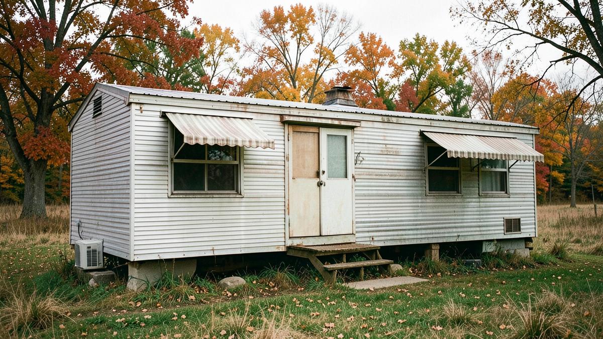 Vintage pre-1976 single-wide mobile home in rural Pennsylvania