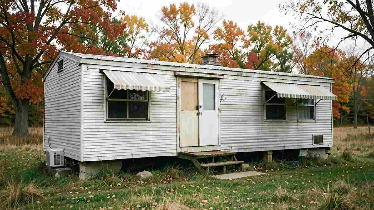 Vintage pre-1976 single-wide mobile home in rural Pennsylvania