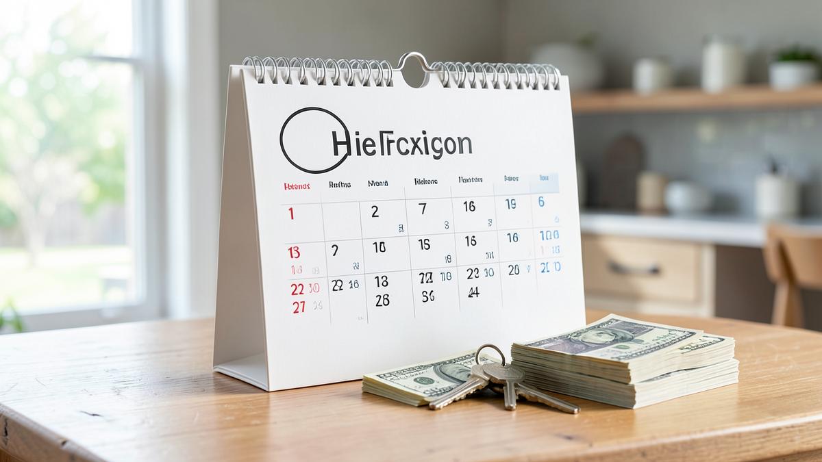 Calendario con una fecha de cierre rápida junto a las llaves de una casa móvil
